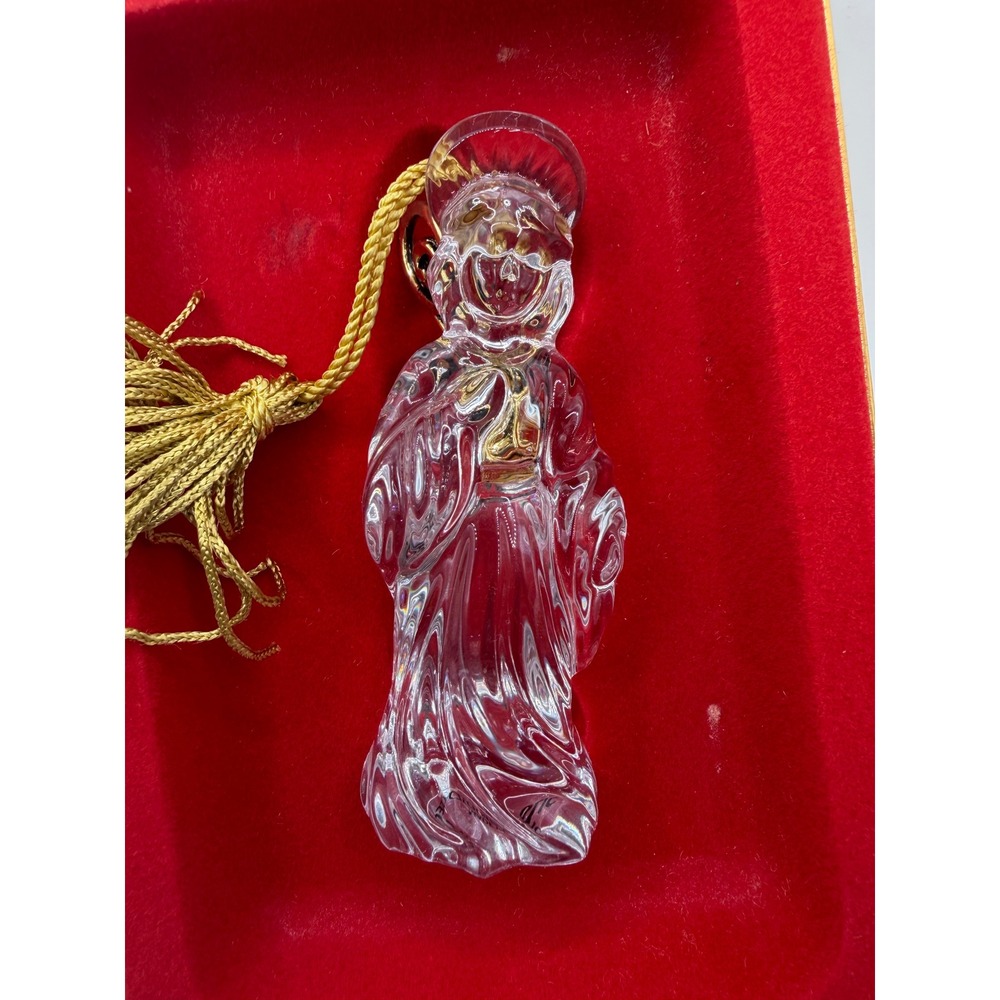 Gorham Full Lead Crystal Angel Christmas Ornament Clear Gold Wing Halo Vintage